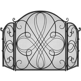 Best Choice Products - 3-Panel 55x33in Wrought Iron Fireplace Safety Screen Decorative Scroll Spark Guard Cover - Black