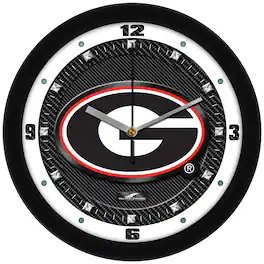 MpDirect - Georgia Bulldogs 11.5'' Suntime Premium Glass Face Carbon Fiber Wall Clock - Multicolor