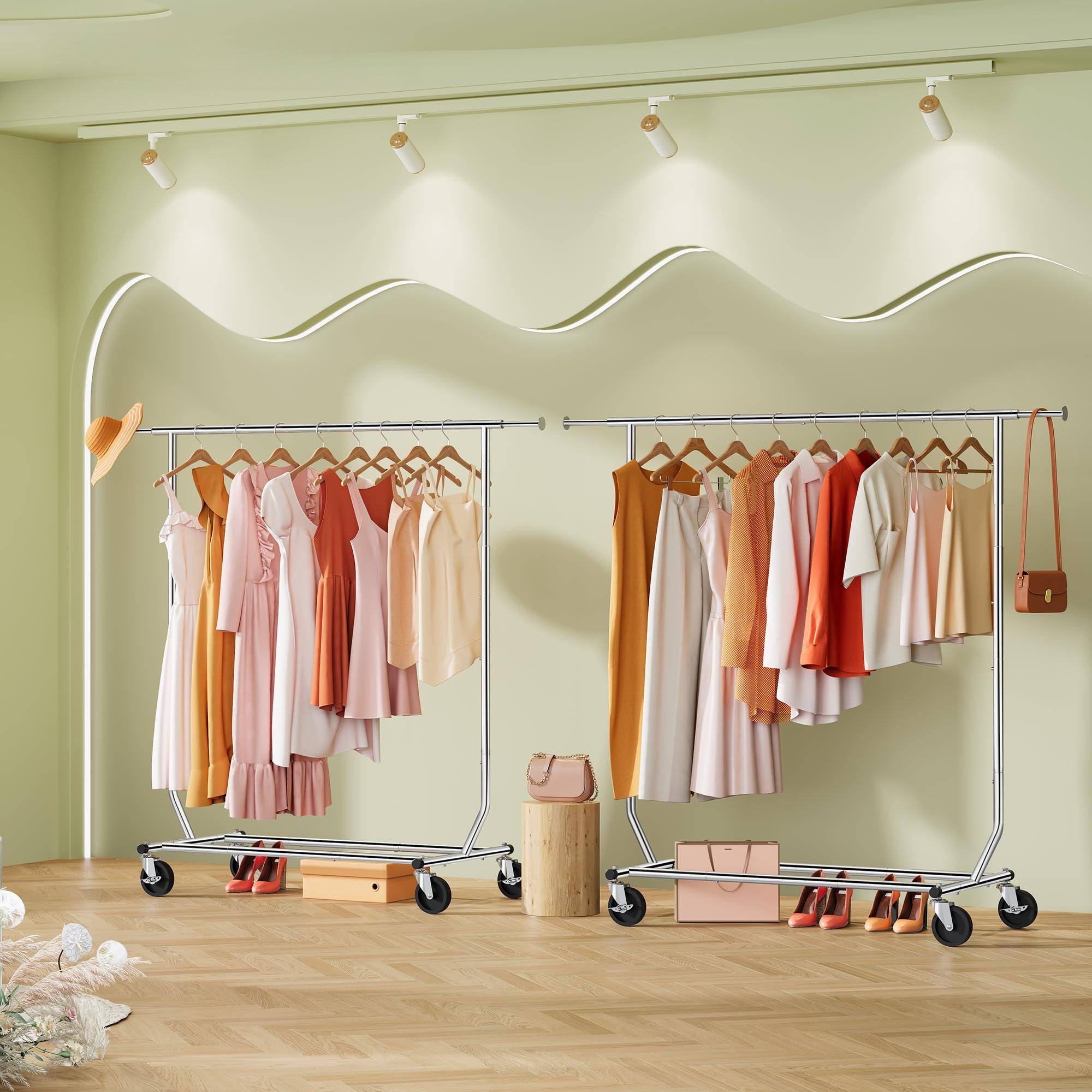 Alt View 4. ThinkLink Electronic - Clothing Rack Heavy Duty Clothes Racks Foldable Garment With Wheels And Extendable Rod Collapsible Max - Chrome Single Rod Heavy Duty.