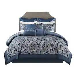 Gracie Mills - Pruitt 24-Piece Jacquard Paisley Room-in-a-Bag Set - Navy