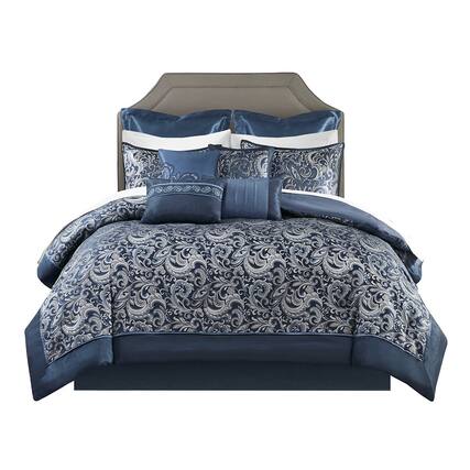 Front. Gracie Mills - Gracie Mills Pruitt 24-Piece Jacquard Paisley Room-in-a-Bag Set - Navy.