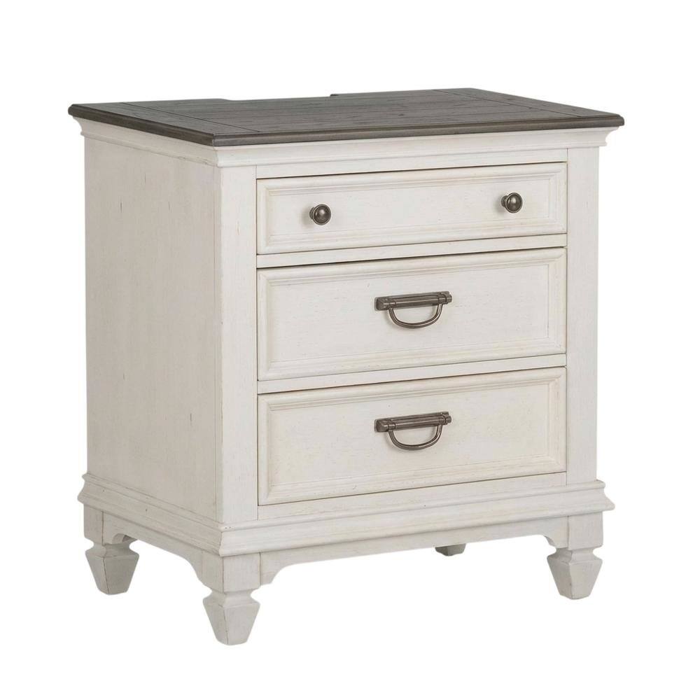 Angle. Starlight Canyon Home - White Nightstand with Charging Station and Wirebrushed Finish - White.