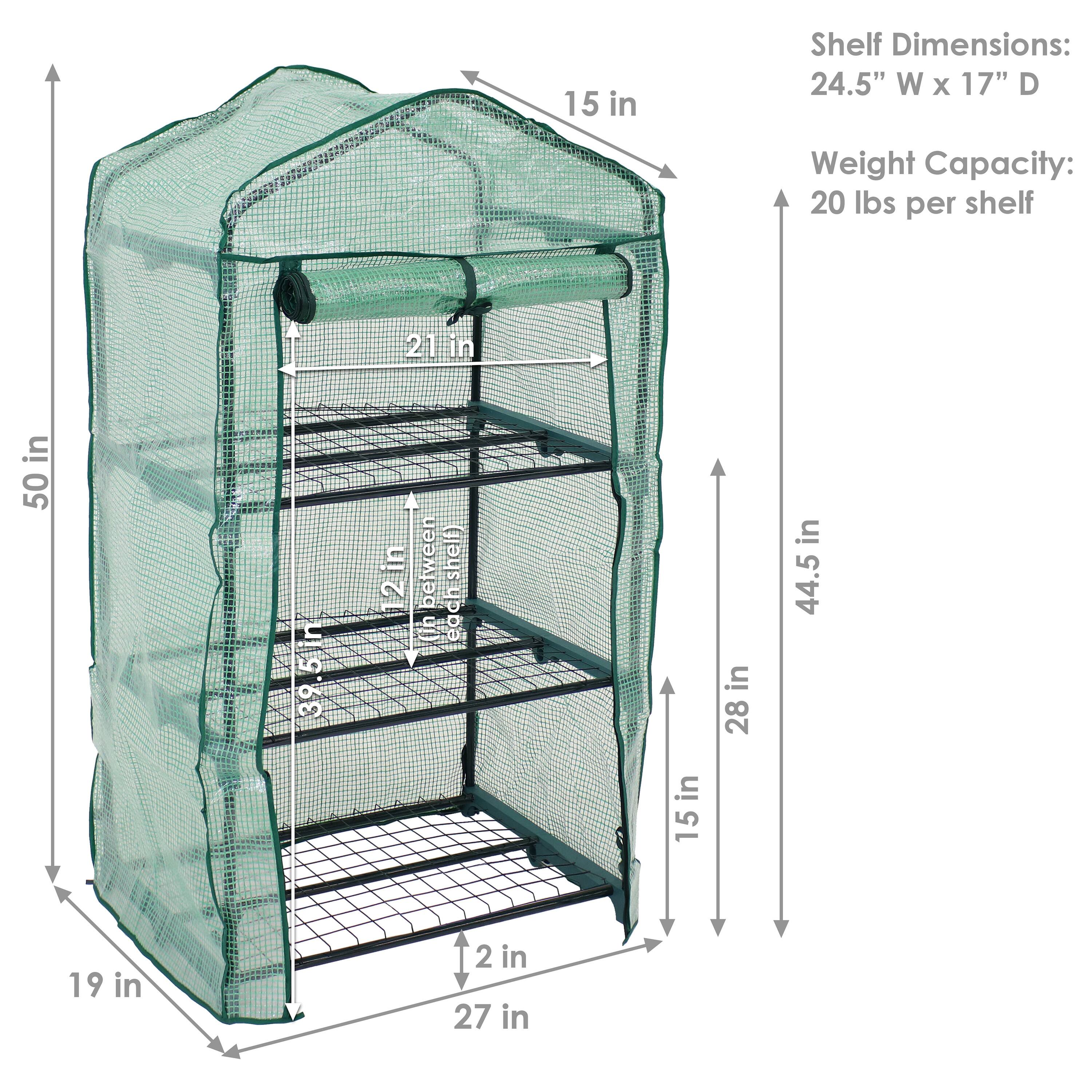 Shelf Dimensions: 24.5" W x 17" D  
Weight Capacity: 20 lbs per shelf  

15 in  
21 in  
50 in  
19 in  
27 in  
28 in  
44.5 in  
12 in (distance between shelves)  
2 in (distance from shelf to bottom)
