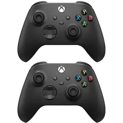 Front. Microsoft - Microsoft Xbox Core Wireless Controller 2-Pack Bundle - Carbon Black - Xbox Series X|S, Xbox One, and Windows Devices - Carbon Black.