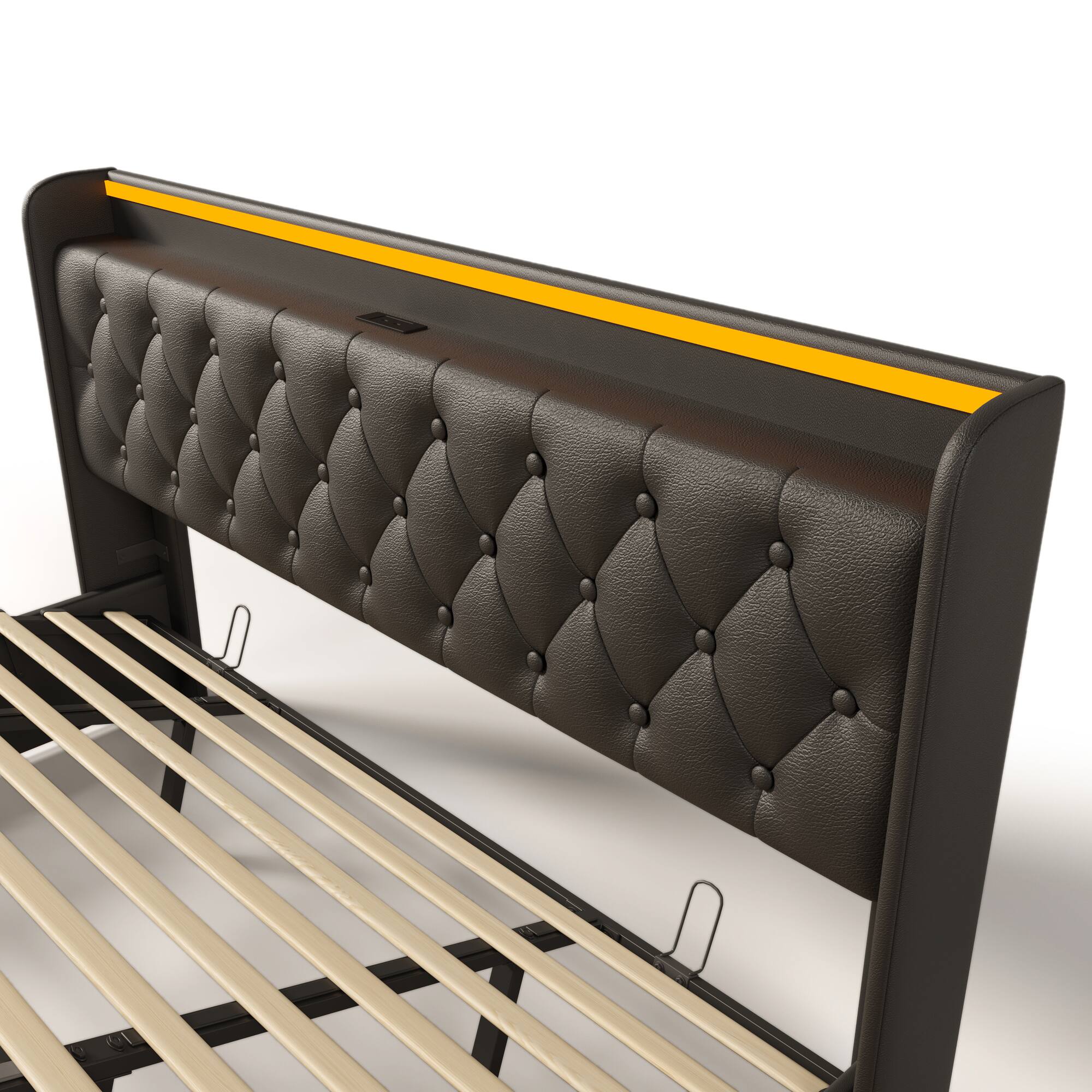 Alt View 6. Spaco - Spaco King Storage Bed with Hydraulic Lift, 360 LED Lighting, USB C Charging, Remote Control for Bedroom - Black.