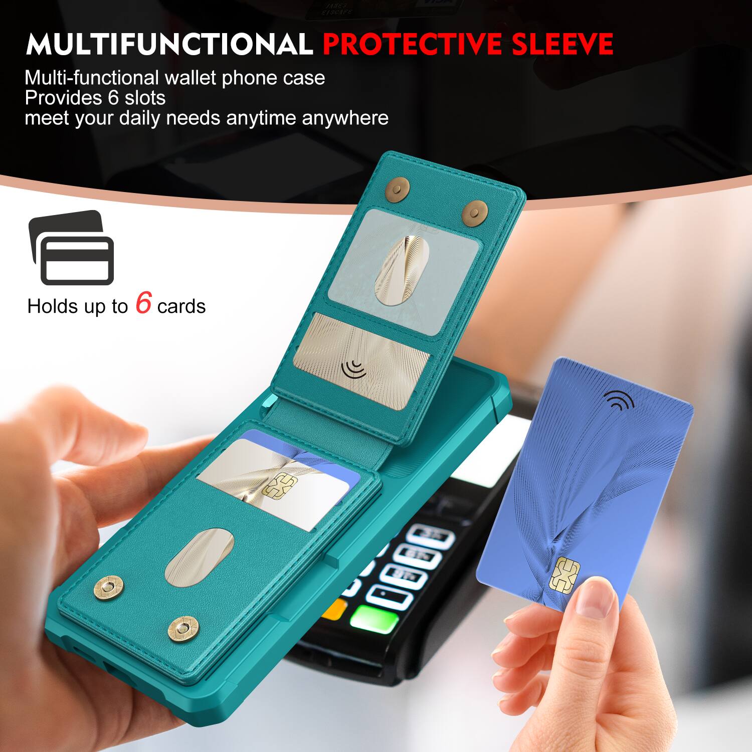 CA | MULTIFUNCTIONAL PROTECTIVE SLEEVE

Multi-functional wallet phone case
Provides 6 slots
meet your daily needs anytime anywhere

Holds up to 6 cards
