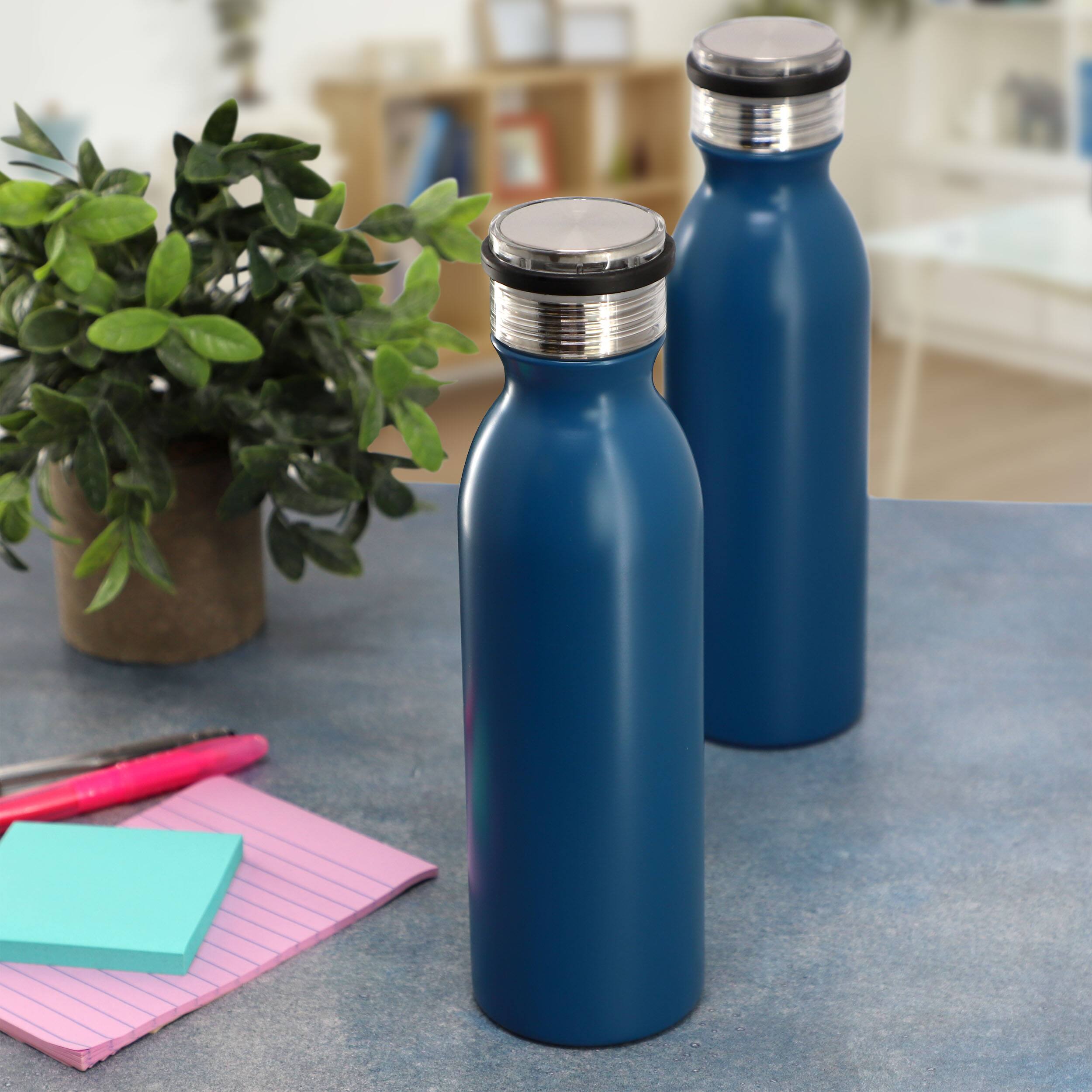 Alt View 5. Gibson - Gibson Home Marina 4 Piece 20 Ounce Double Wall Stainless Steel Thermal Bottle with Acrylic Lid in Matte Blue - Blue.