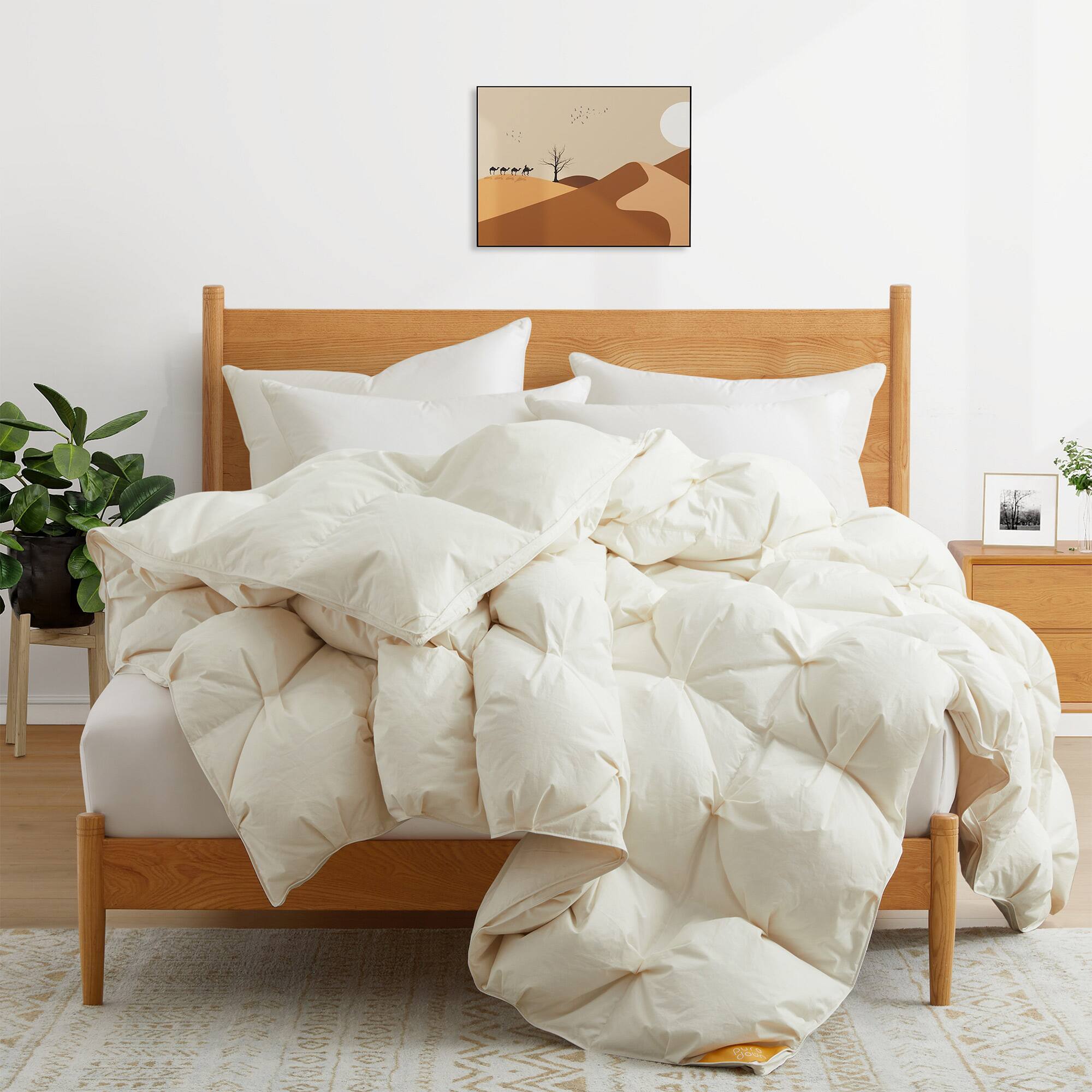 Angle. Puredown - Puredown Luxurious Organic Cotton 90% White Down Comforter Puff Duvet Insert, Twin - Off-White.