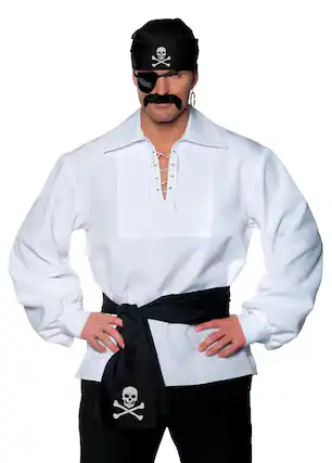 Front. Underwraps - Pirate 5 Piece Adult Costume Accessory Kit | One Size - Black.