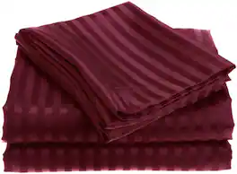 Plazatex - 1800 Series Embossed Striped Wrinkle Resistant Sheet 4pc Set Full - Burgundy