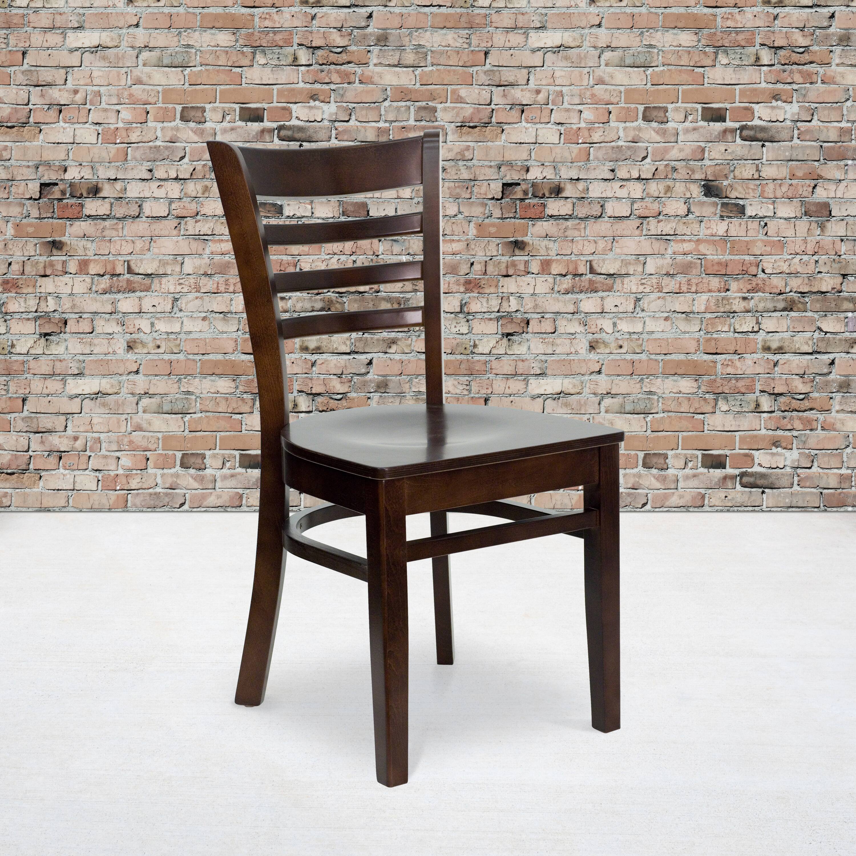 Alt View 2. Emma + Oliver - 2 Pack Ladder Back Wooden Restaurant Chair - Walnut Wood Seat/Walnut Wood Frame.