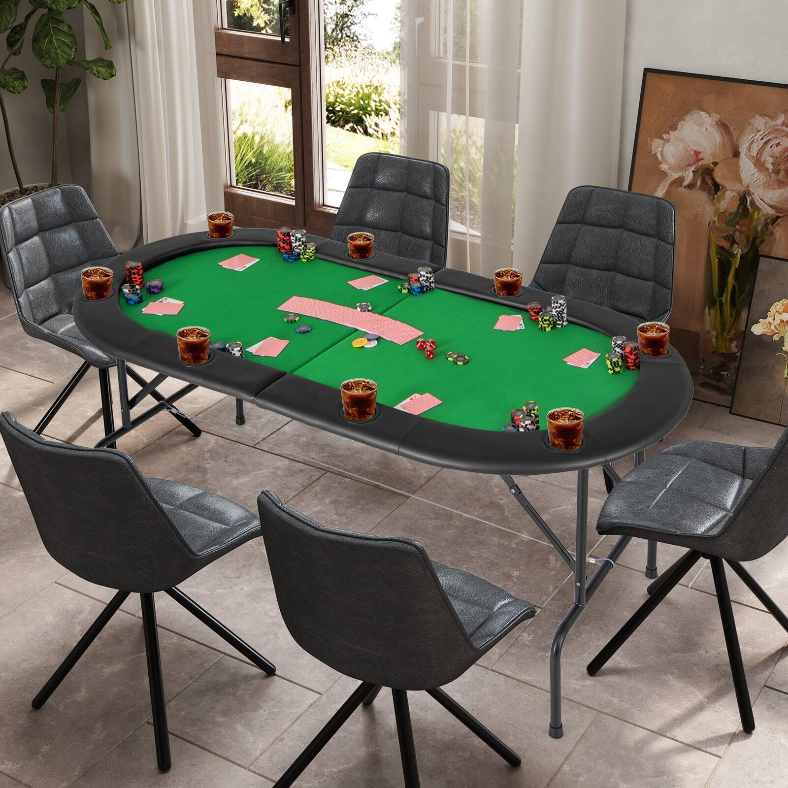 Angle. SlickBlue - 8-Player Texas Holdem Foldable Poker Table for Home Game Nights - Green.