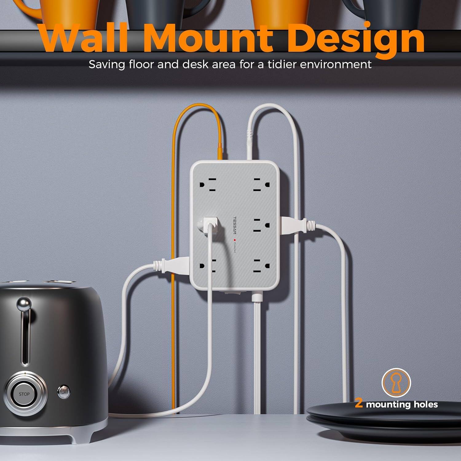 Wall Mount Design  
Saving floor and desk area for a tidier environment  

MAEENT STOP 2  
2 mounting holes
