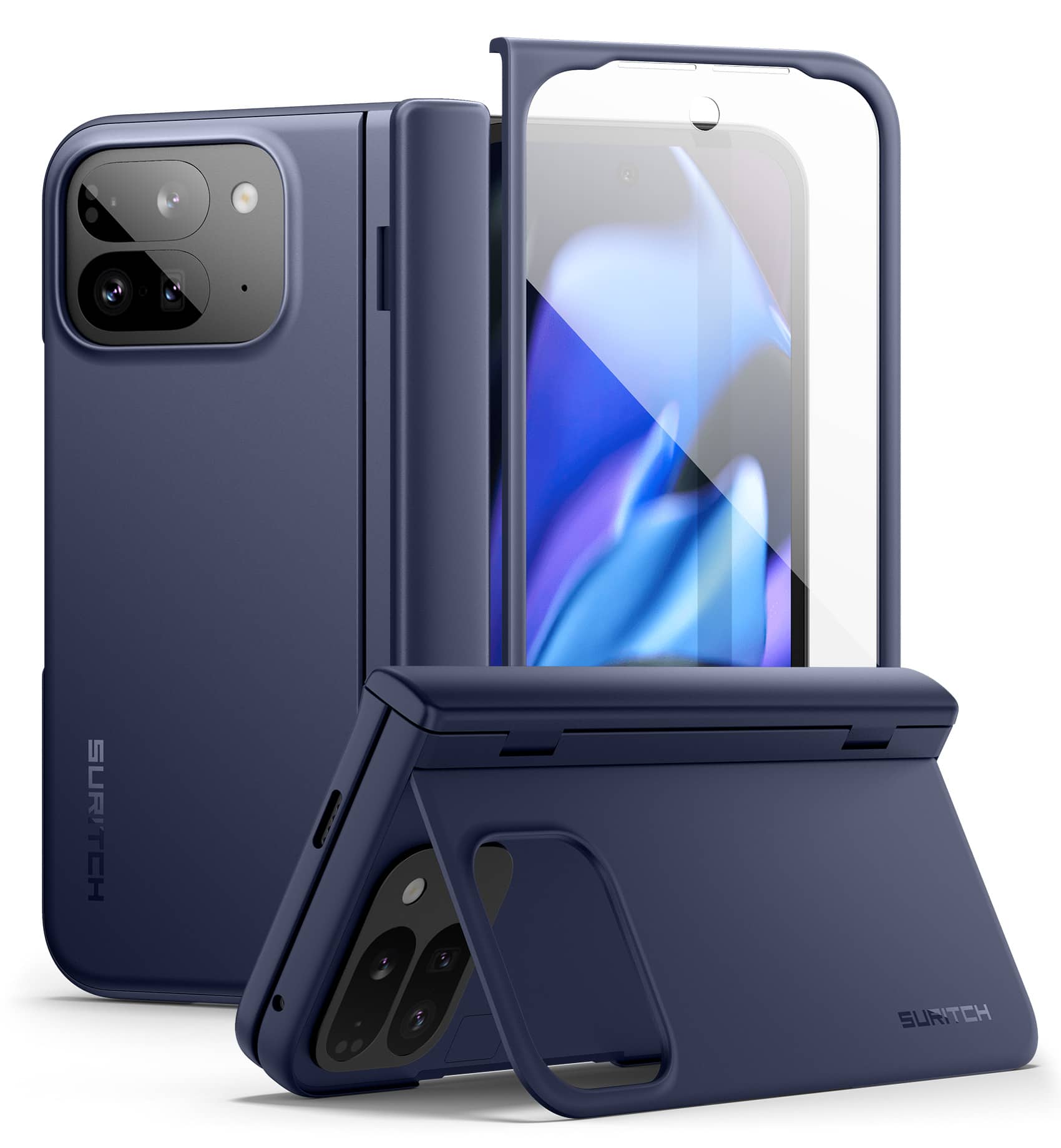 SURITCH - Phone Case for Google Pixel 9 Pro Fold with Built-in Kickstand, Screen Protector, Hinge Protection - Blue price history on PriceWatchPro