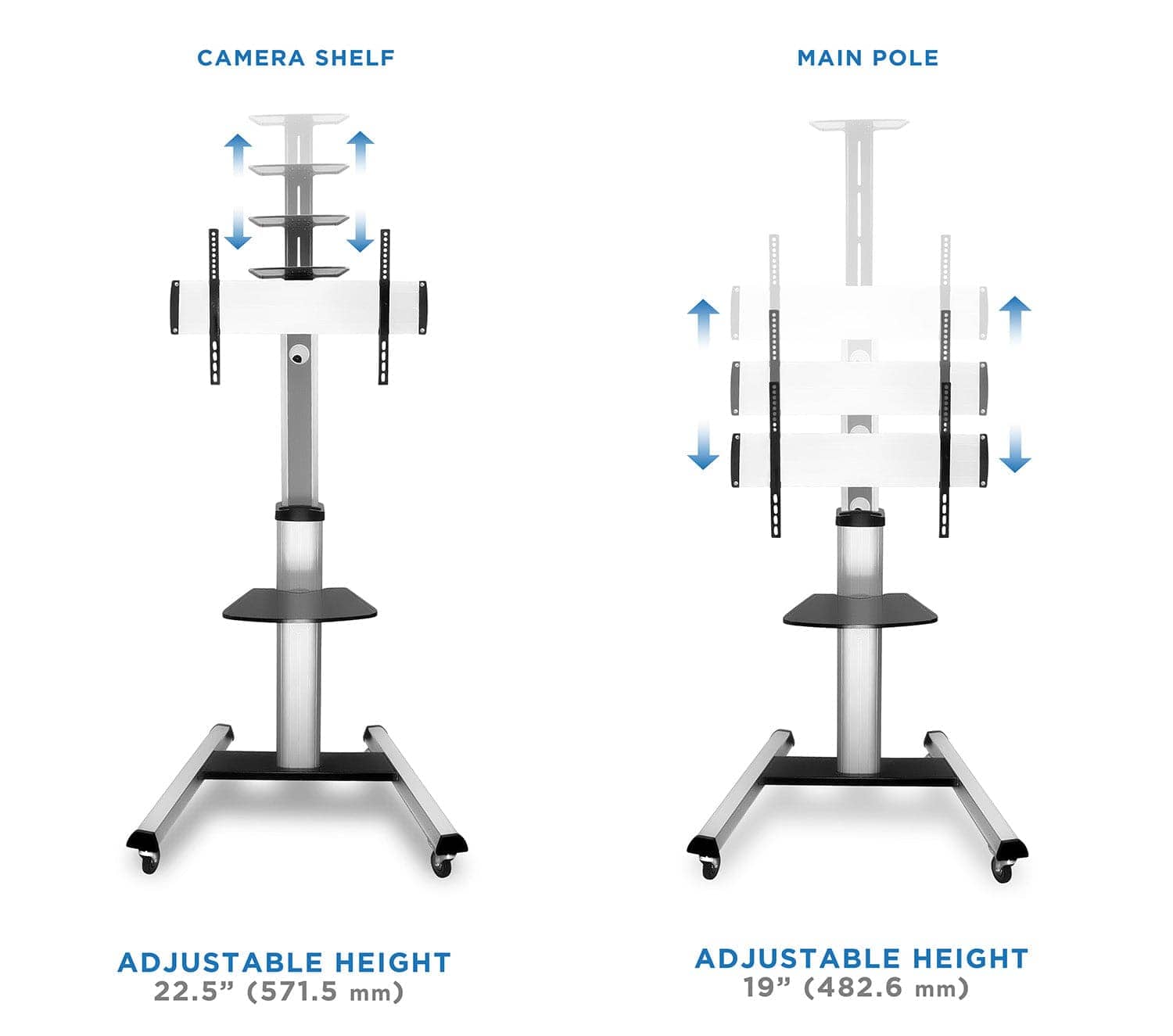 CAMERA SHELF  
MAIN POLE  
ADJUSTABLE HEIGHT 22.5" (571.5 mm)  
ADJUSTABLE HEIGHT 19" (482.6 mm)
