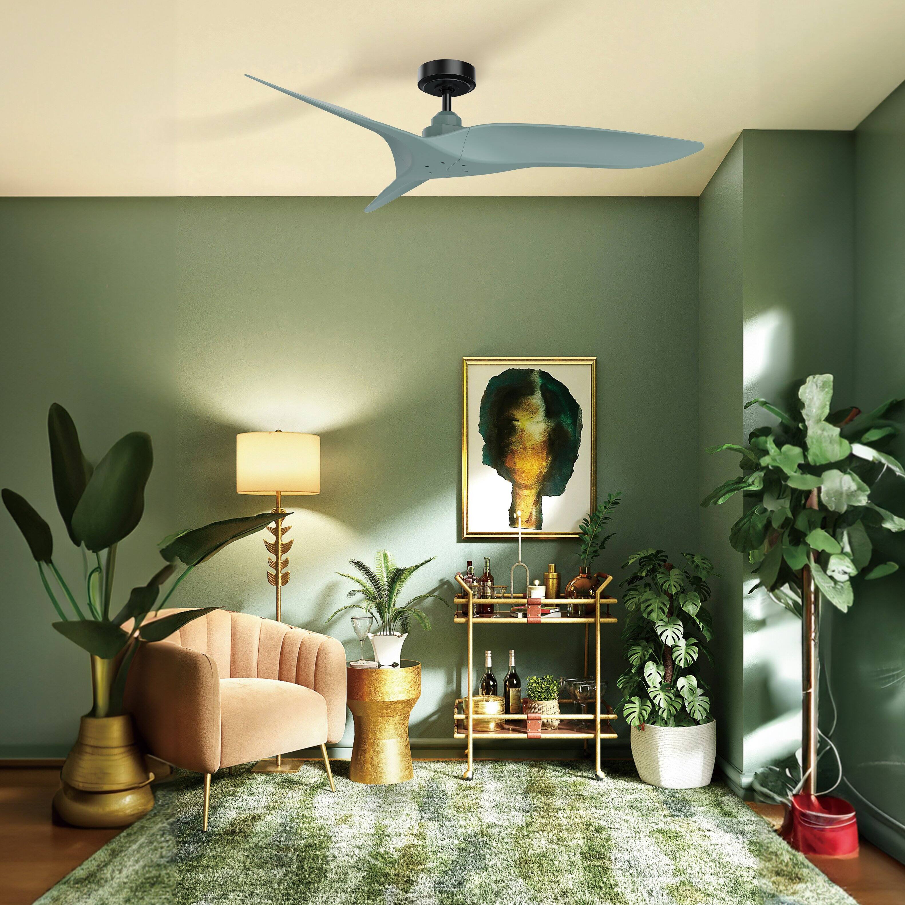 Back. Parrot Uncle - 52" Modern Sage Green DC Motor No Light Ceiling Fan with Remote - Sage Green.