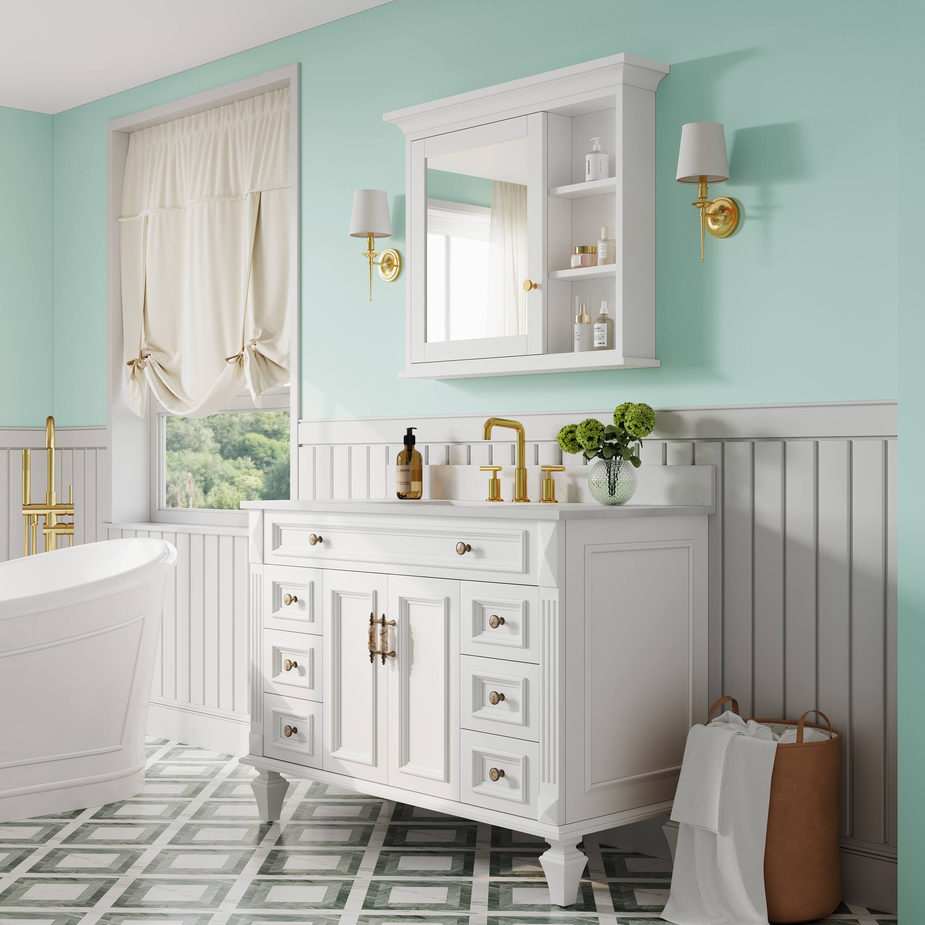 Alt View 7. WELLFOR - 36 in. W x 30 in. H Solid Wood Rectangular Surface Mount Medicine Cabinet with Mirror, Soft Close Door - White.