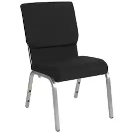 Alamont Home - Hercules 18.5"W Stacking Church Chair in Black Fabric - Silver Vein Frame - Black Fabric/Silver Vein Frame