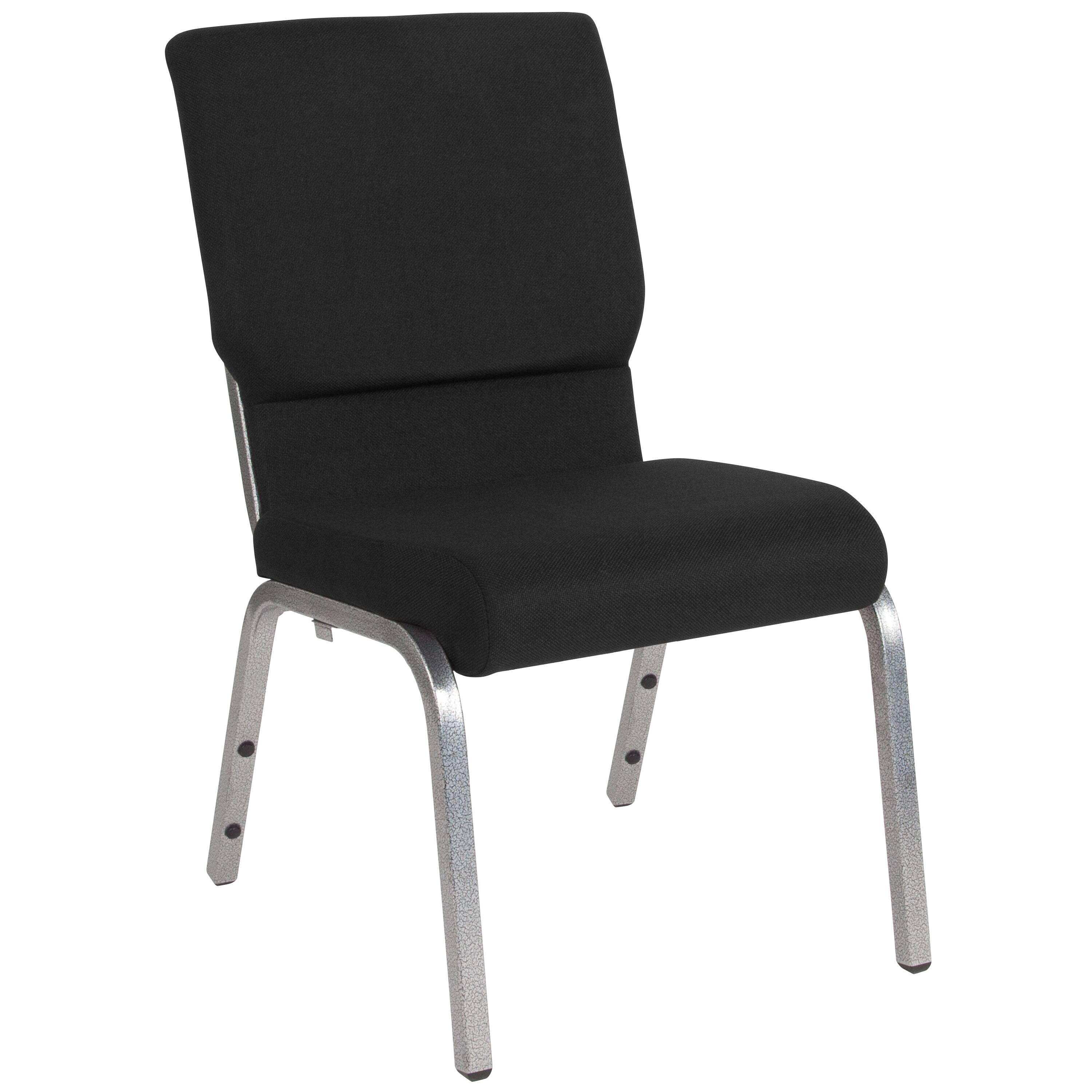 Front. Alamont Home - Hercules 18.5"W Stacking Church Chair in Black Fabric - Silver Vein Frame - Black Fabric/Silver Vein Frame.