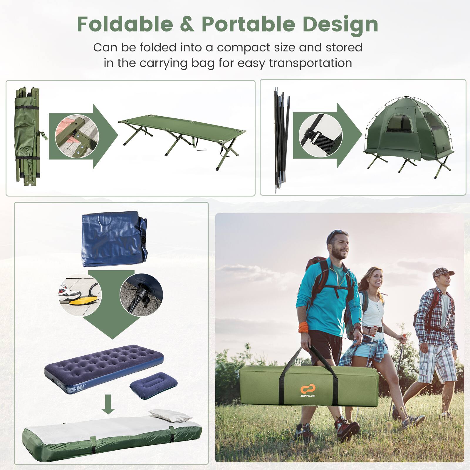 Foldable & Portable Design  
Can be folded into a compact size and stored in the carrying bag for easy transportation