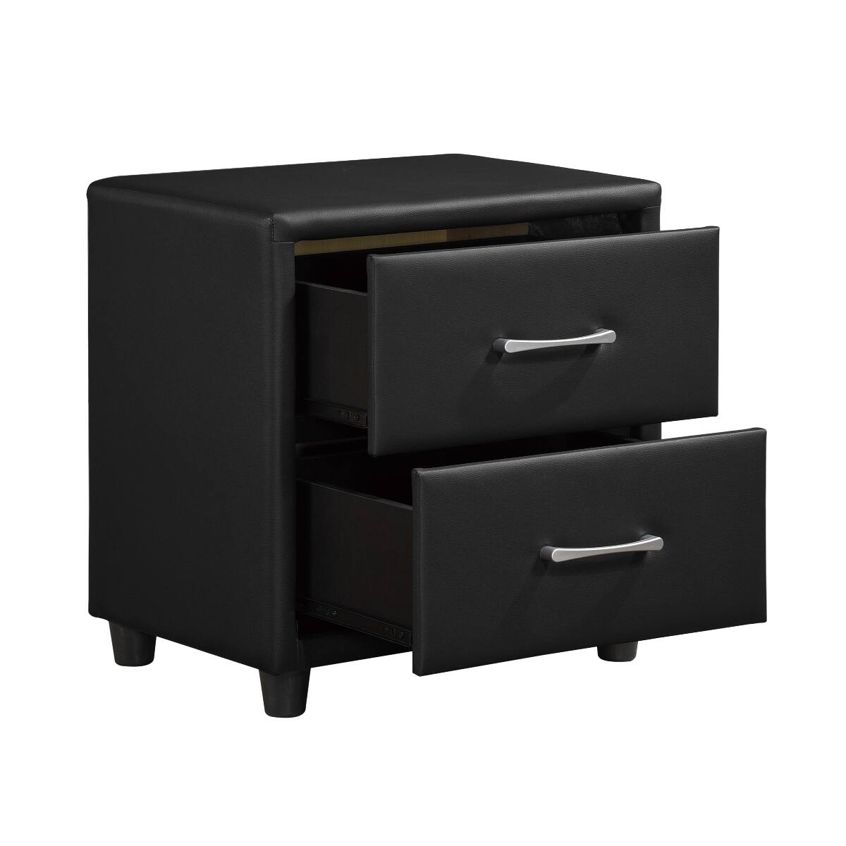 Alt View 1. Loheer - Loheer Black Faux Leather Nightstand with Two Drawers and Silver-Tone Pulls - Black.