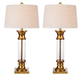 Jonathan Y - Hunter 32" Metal/Glass LED Table Lamp, Gold Painting (Set of 2) - Gold/Clear