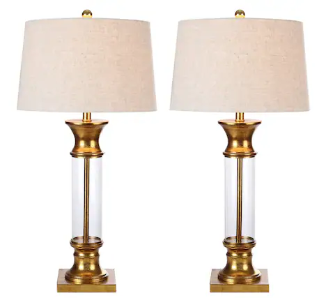 Front. Jonathan Y - Hunter 32" Metal/Glass LED Table Lamp, Gold Painting (Set of 2) - Gold/Clear.