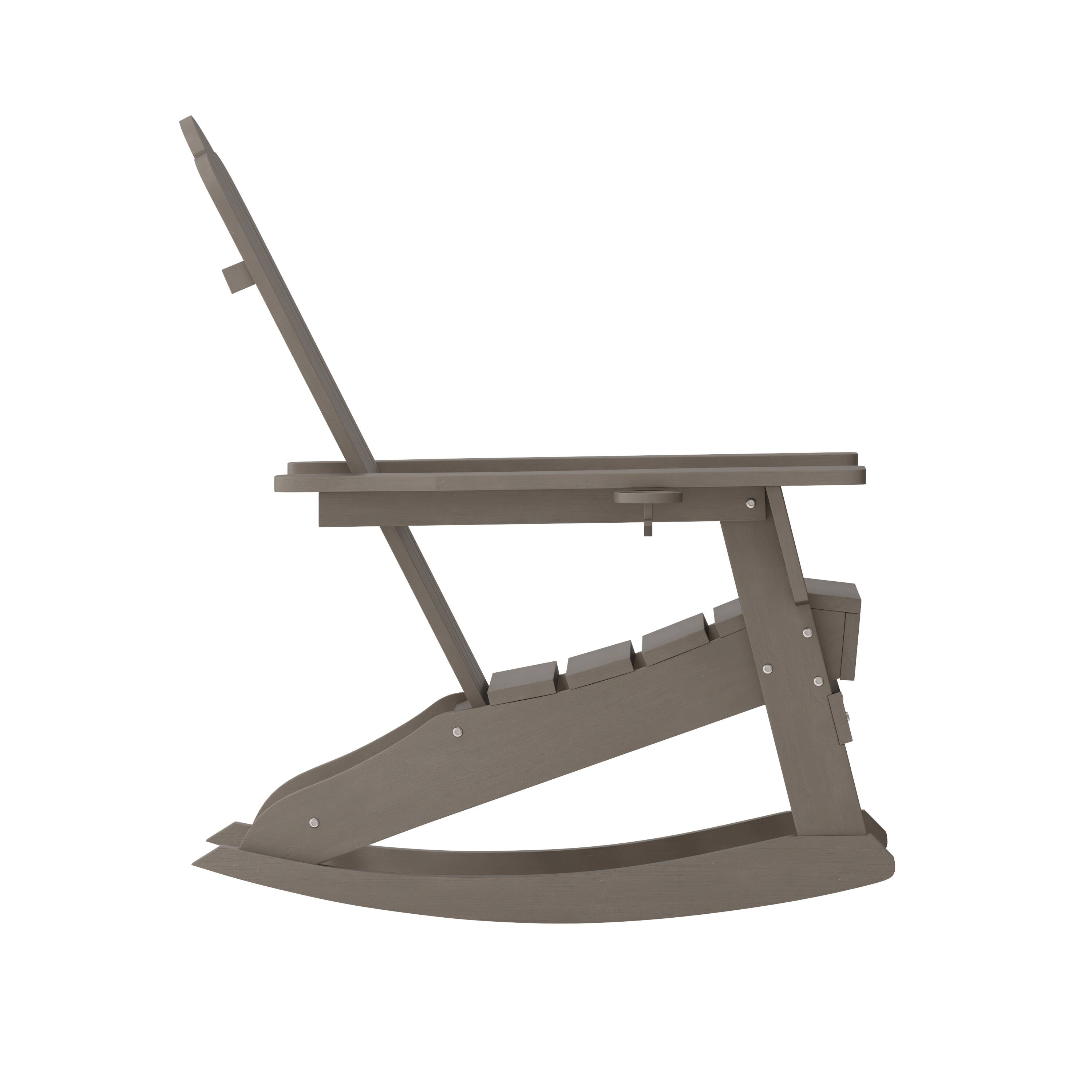 Alt View 7. Emma + Oliver - Tiverton Adirondack Rocking Chair with Cup Holder, Weather Resistant HDPE Adirondack Rocking Chair - Brown.