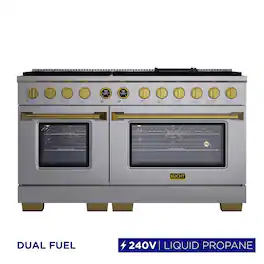 60 in. 7.9 cu. ft. Dual Fuel Range, 8 Burners, LP, SS w/ Gold Accents, Kucht Horus Thermostat - Stainless Steel & Gold