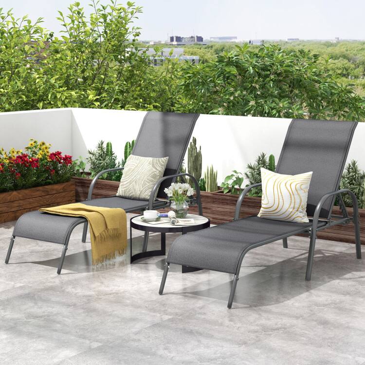 Left. Mondawe - Adjustable Patio Chaise Folding Lounge Chair with Backrest for Outdoor Use - Dark Grey.
