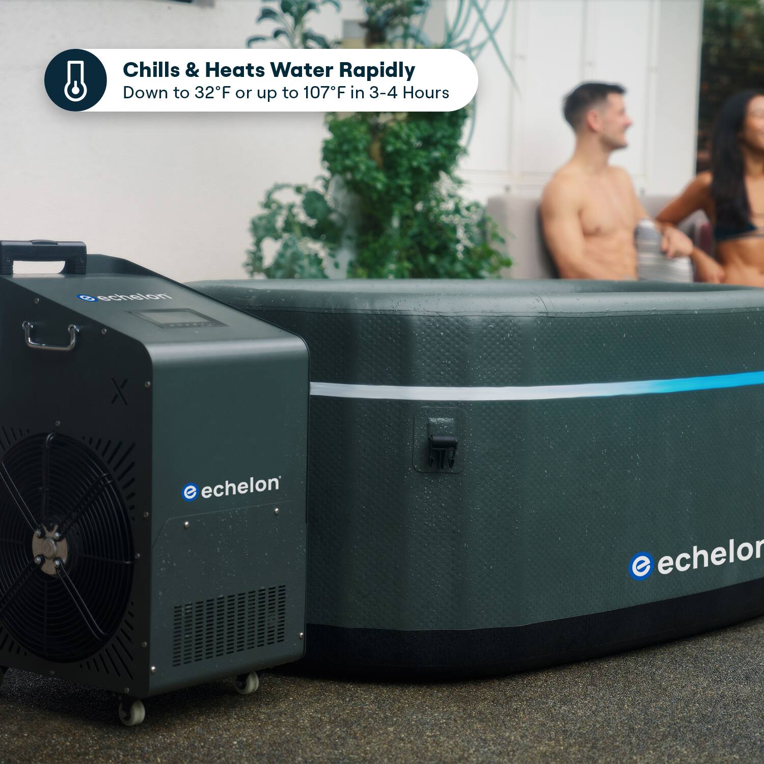 Chills & Heats Water Rapidly  
Down to 32°F or up to 107°F in 3-4 Hours
