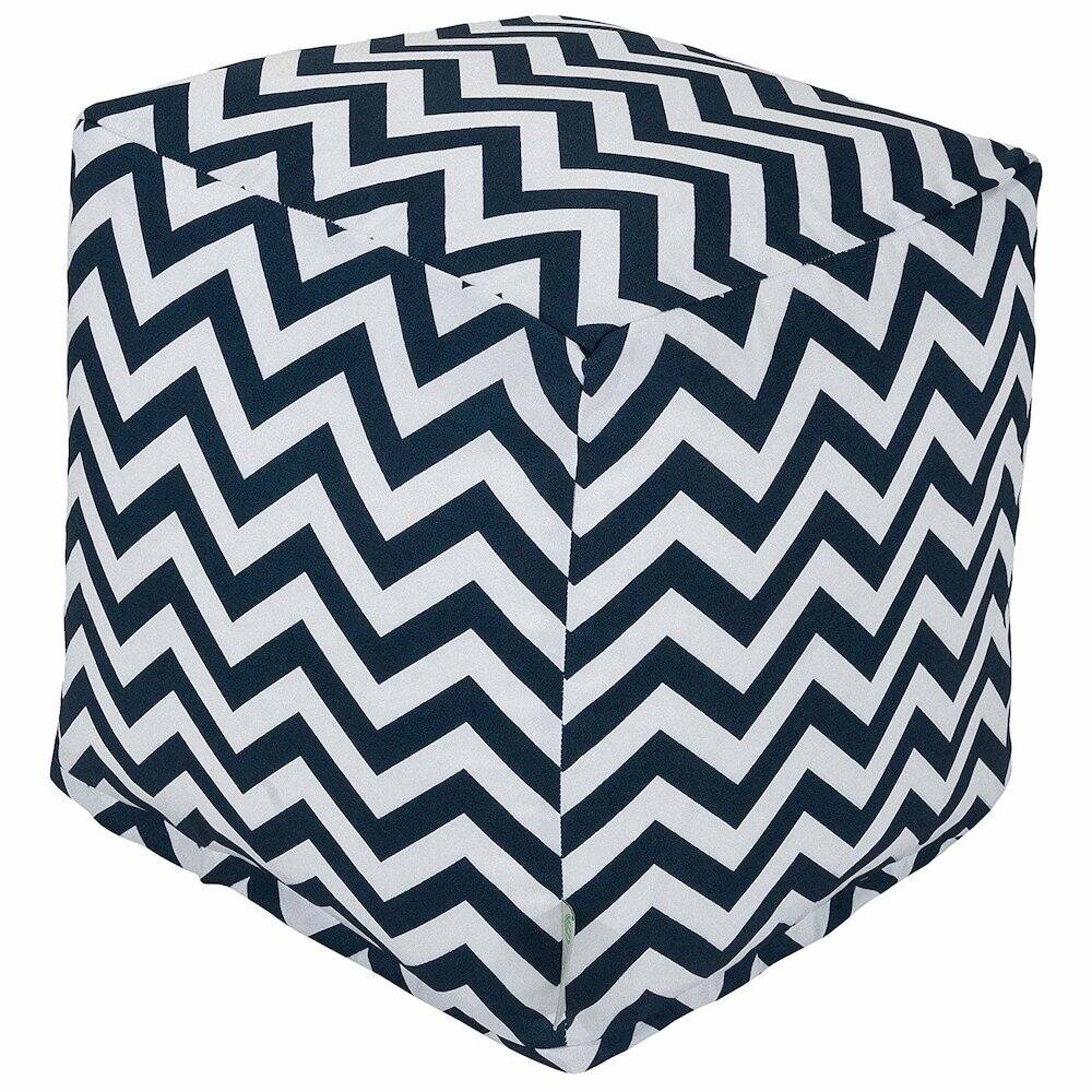 Front. Majestic Home - Cube Pouf Chevron Navy - Blue.