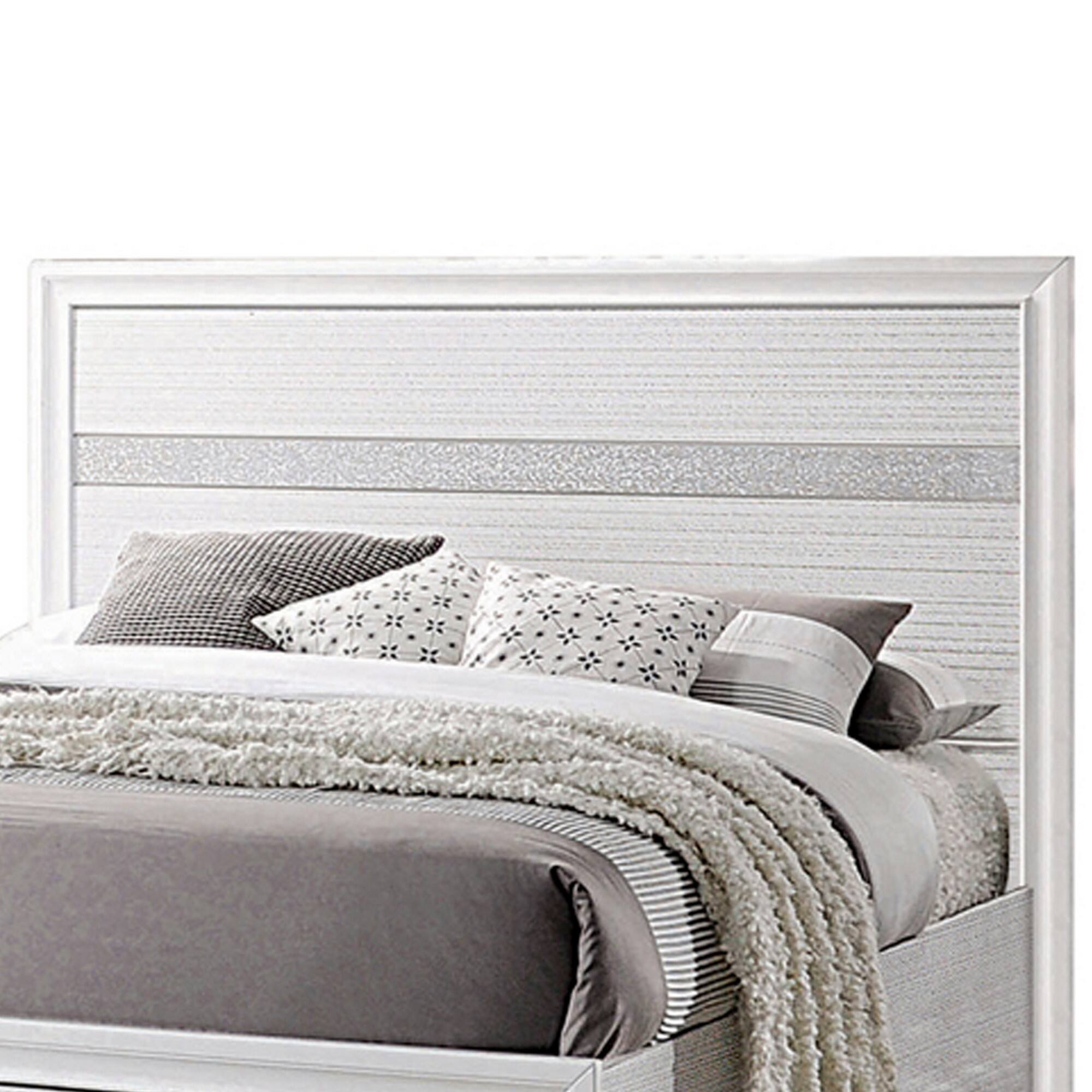 Alt View 1. Manhattan Lane - Contemporary Eastern King Bed with Drawers and Glittering Stripes - White.