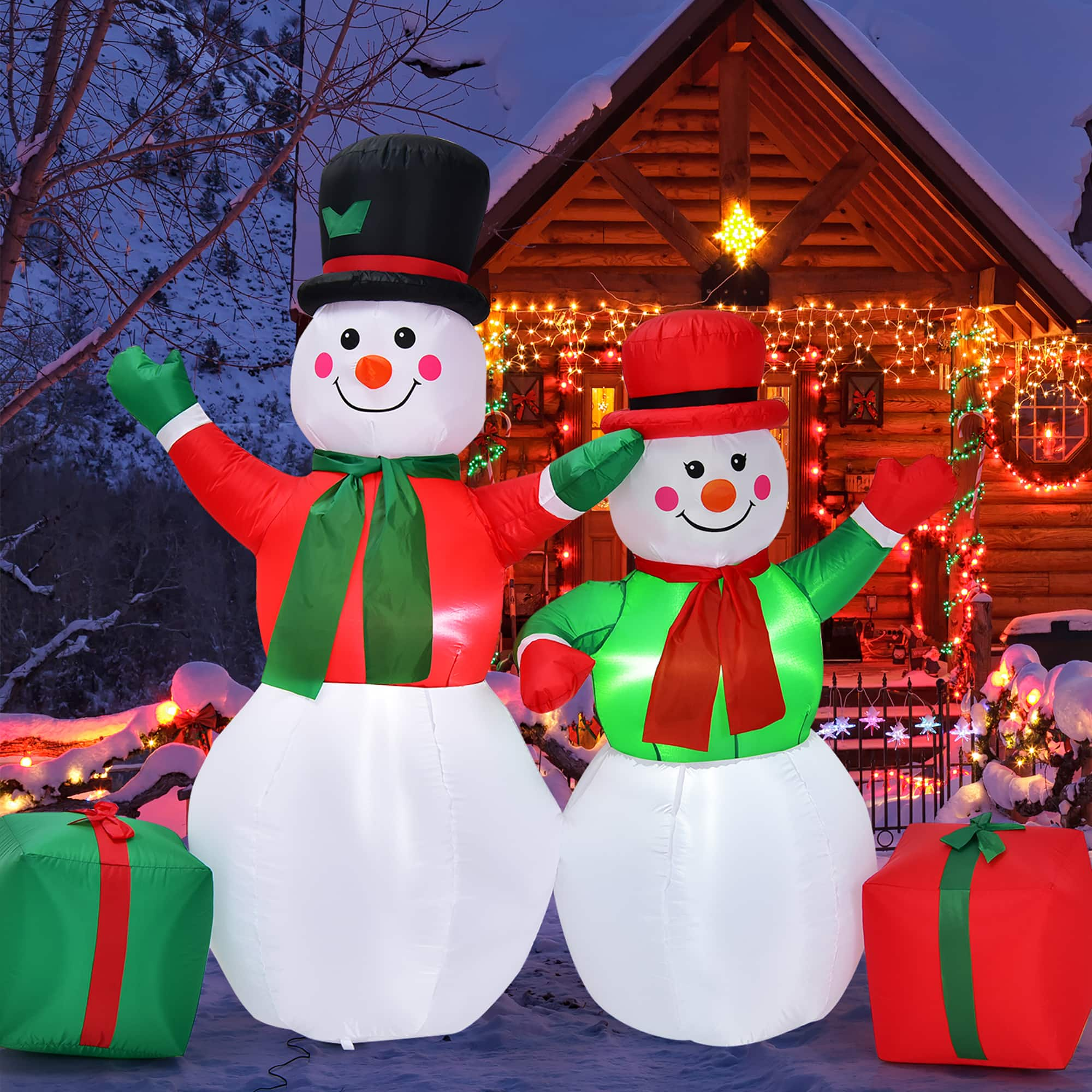 Costway 6Ft & 5Ft Christmas Inflatable Snowmen Blow Up Christmas Decoration - Multicolor