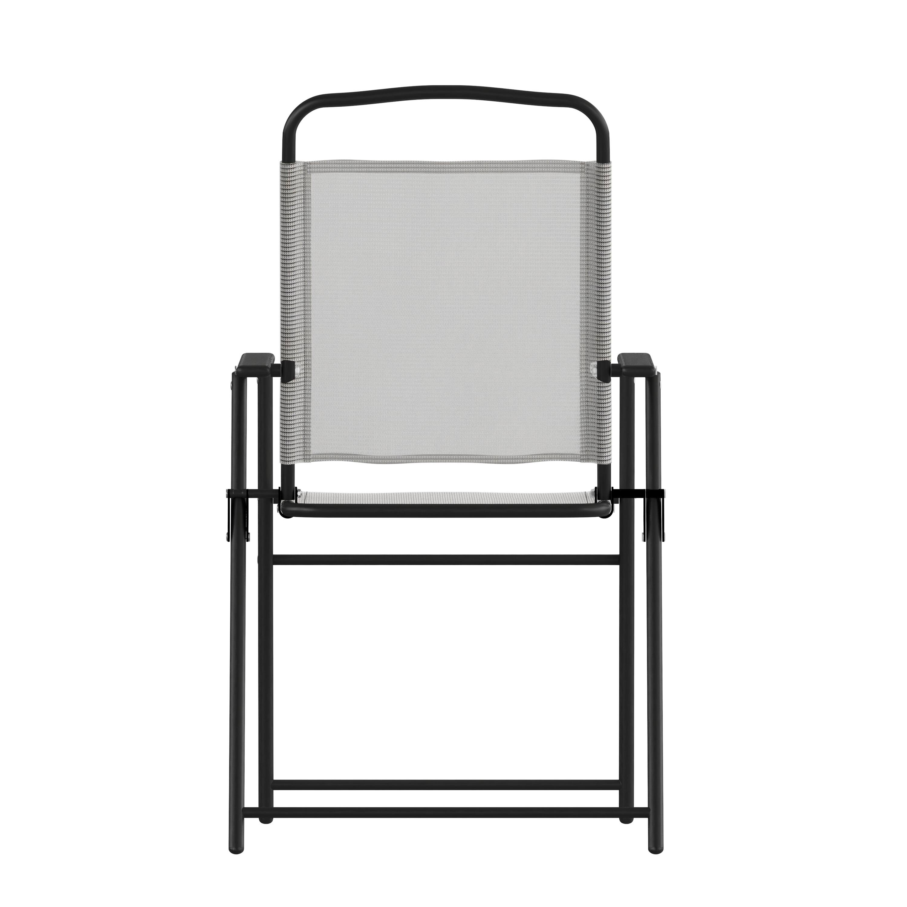 Alt View 9. Emma + Oliver - Munroe Set of 2 Textilene Folding Sling Style Patio Chairs with Armrests - Gray.