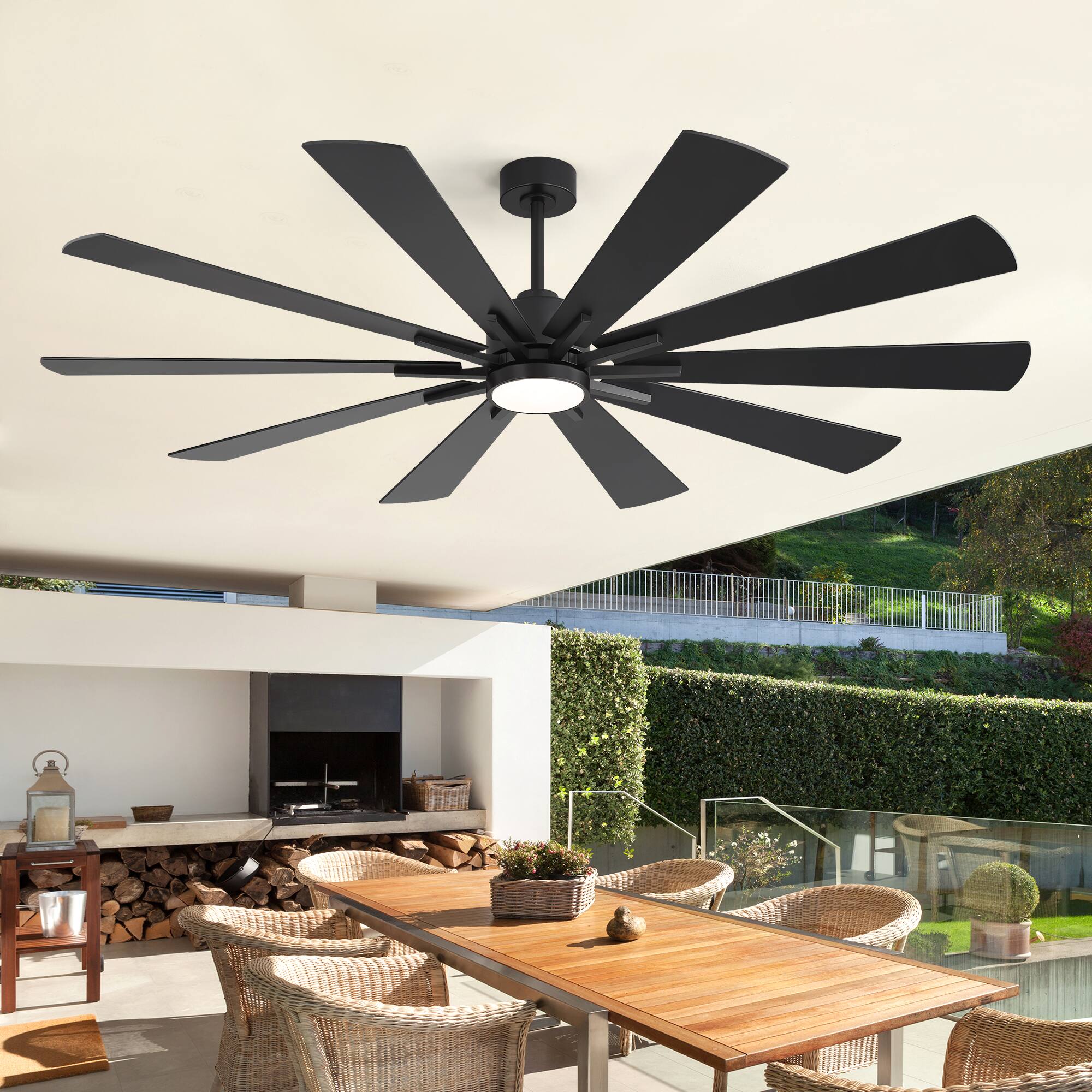 Front. Breezary - 72-Inch Modern Ceiling Fan, Dimmable LED, 10 Premium Plywood Blades, Quiet DC Motor, Remote Control, 6"/12" Downrods - 72-inch in Black and Walnut finish.