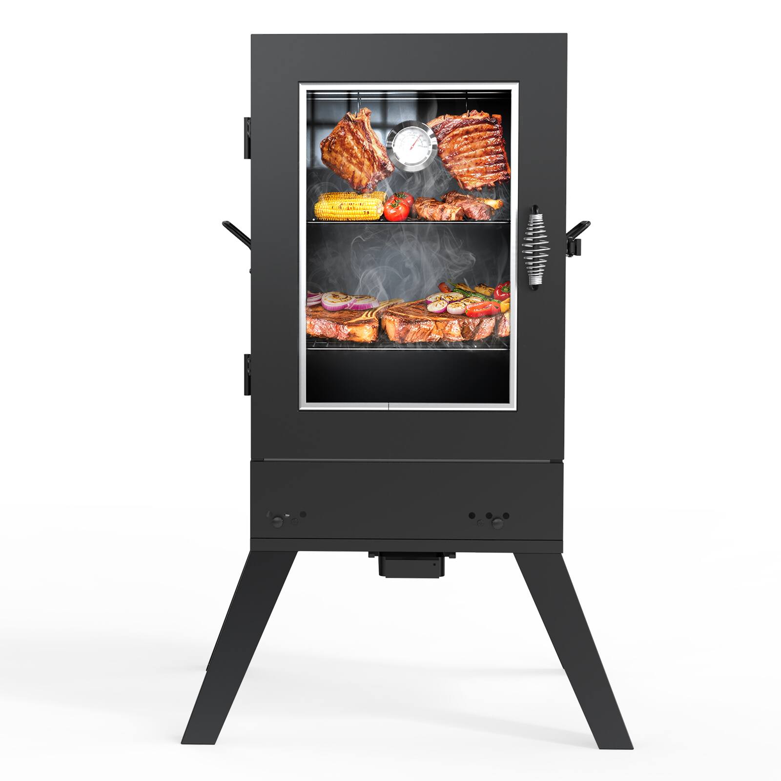 Alt View 1. Circus Cirle - 30-inch Electric Vertical BBQ Smoker with Thermometer & Leg Kit.
