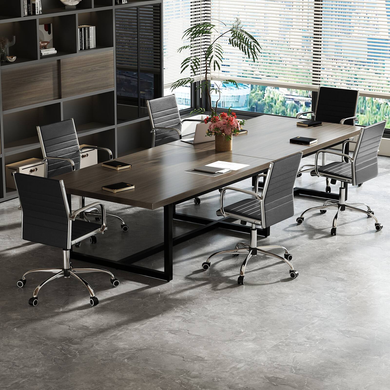 Alt View 4. Costway - PU Leather Office Chair High Back Conference Task Chair w/Armrests - Black.