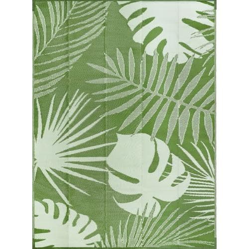 Earthley Blooms - Waterproof Outdoor Rug Ft Reversible Plastic Straw Mat Large Floor For Patio Camping Picnic Backyard Rv Dec - Leaf Light Green-6' x 6'