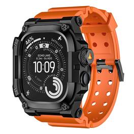 Dteck - Sport Band with Rugged Case for Apple Watch Ultra 3/2/1 49mm, Military Grade Shockproof Cover for Outdoor Adventures - Black Orange