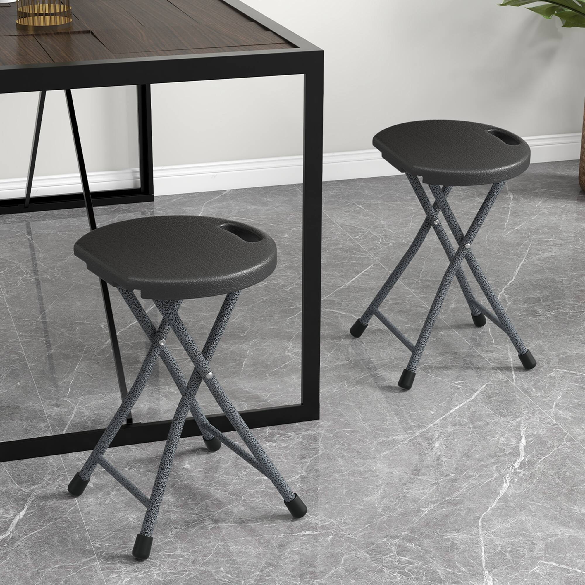 Alt View 7. Costway - Costway 1 PCS 18"H  Folding Stool Portable & Foldable Camping Chair with Built-in Handle Black - Black,Silver.