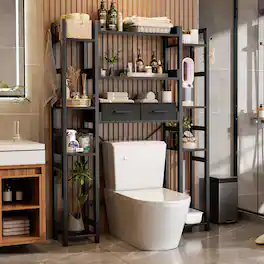 Aheaplus - 11-Tier Over The Toilet Storage Rack, Bathroom Organizer Rack with 2 Drawers and Adjustable Shelves, Space Saving - Black