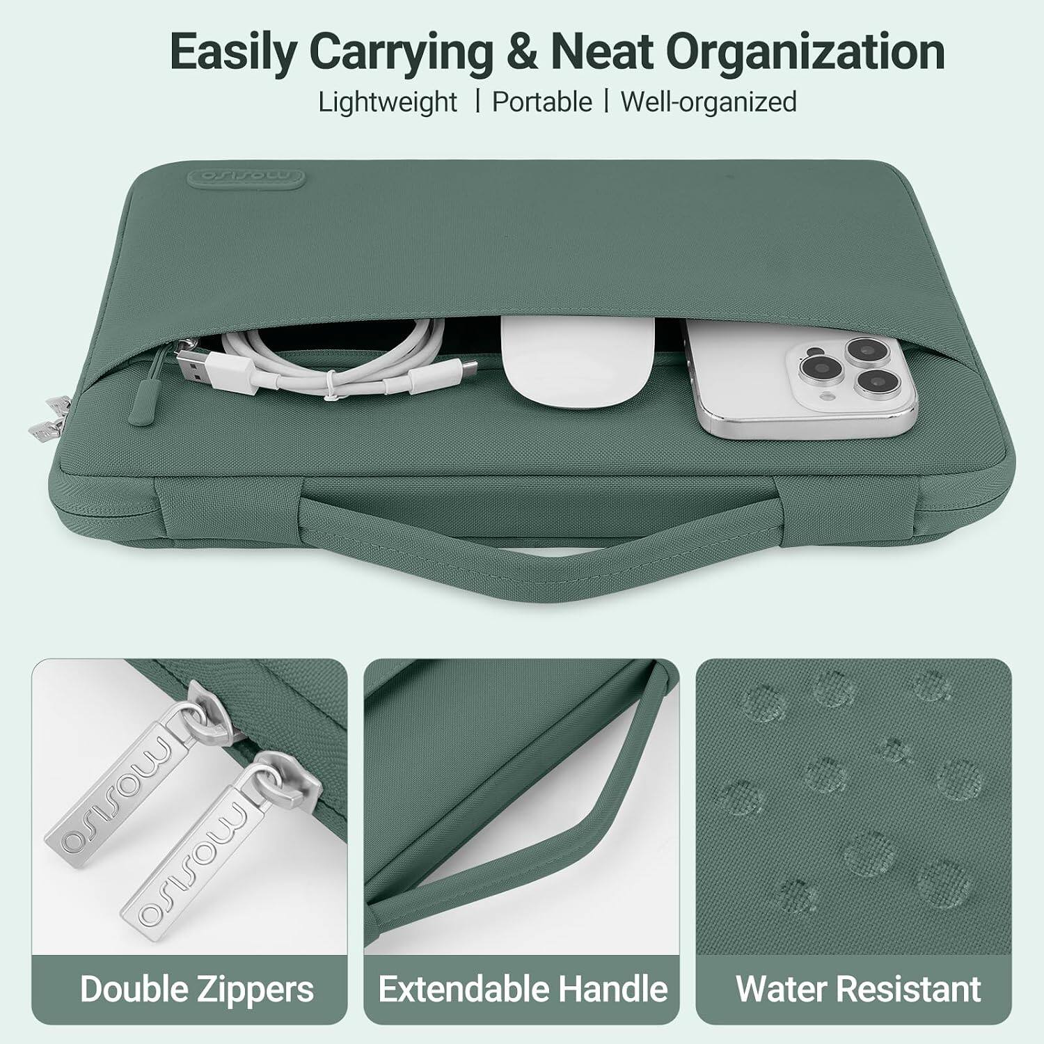 Easily Carrying & Neat Organization  
Lightweight | Portable | Well-organized  

SISOW  
mosiro mosiso Double Zippers Extendable Handle  
10 Water Resistant
