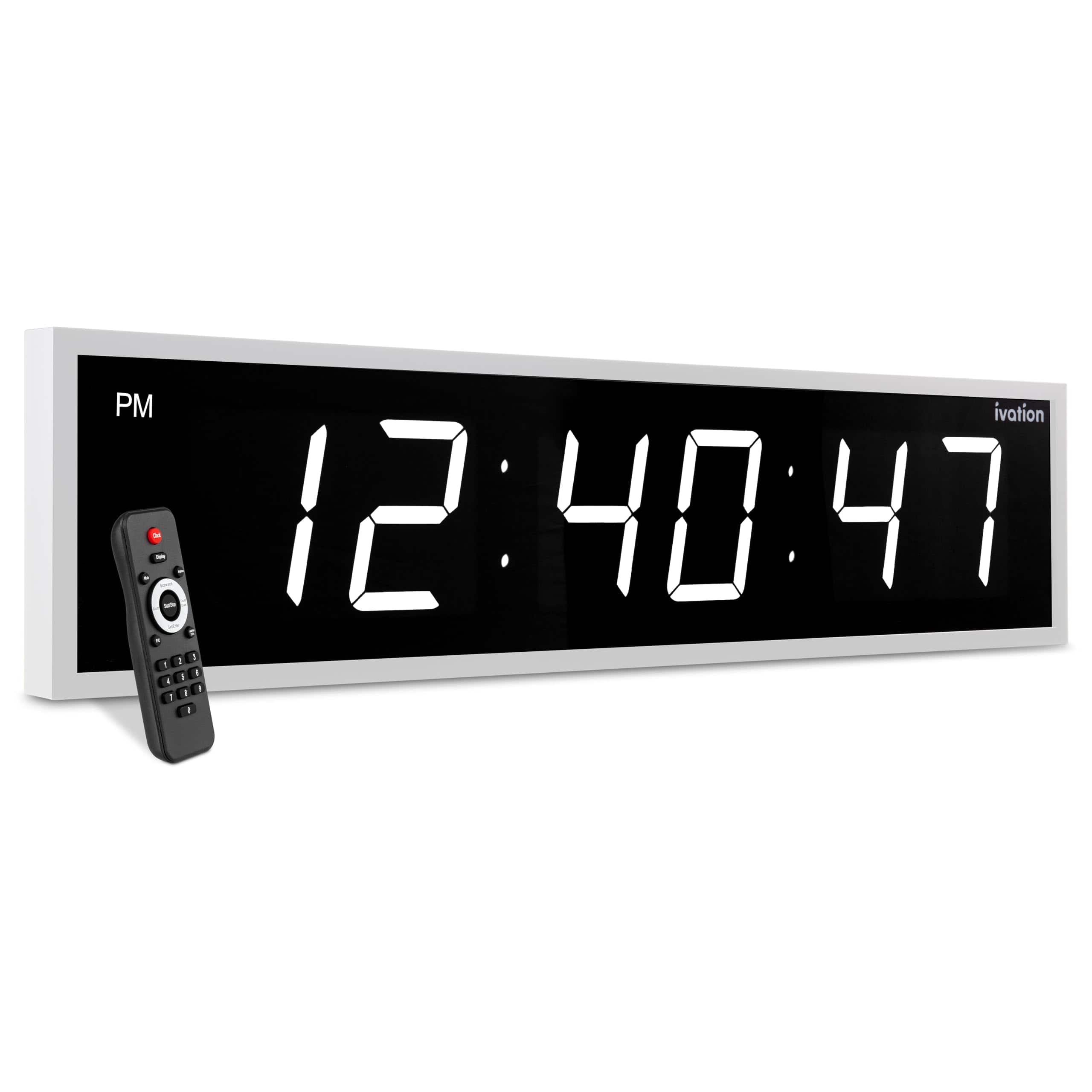 Ivation - Large Digital Clock, 72" Led Wall Clock with Stopwatch, Alarms, Timer, Temp & Remote - White
