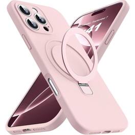 Entronix - Magnetic Case for iPhone 16 Pro Max - Soft-Touch Silicone with Stand Feature - Pink
