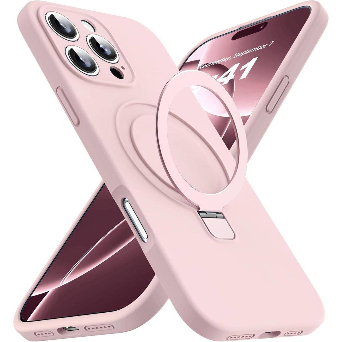 Entronix - Magnetic Case for iPhone 16 Pro Max - Soft-Touch Silicone with Stand Feature - Pink