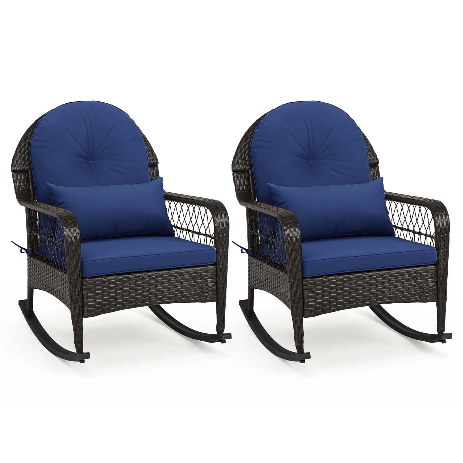 Costway - 2PCS Outdoor Wicker Rocking Chair, 400 LBS Rattan Rocker Chair with Thick Cushions - Mix Brown + Navy Blue price history on PriceWatchPro