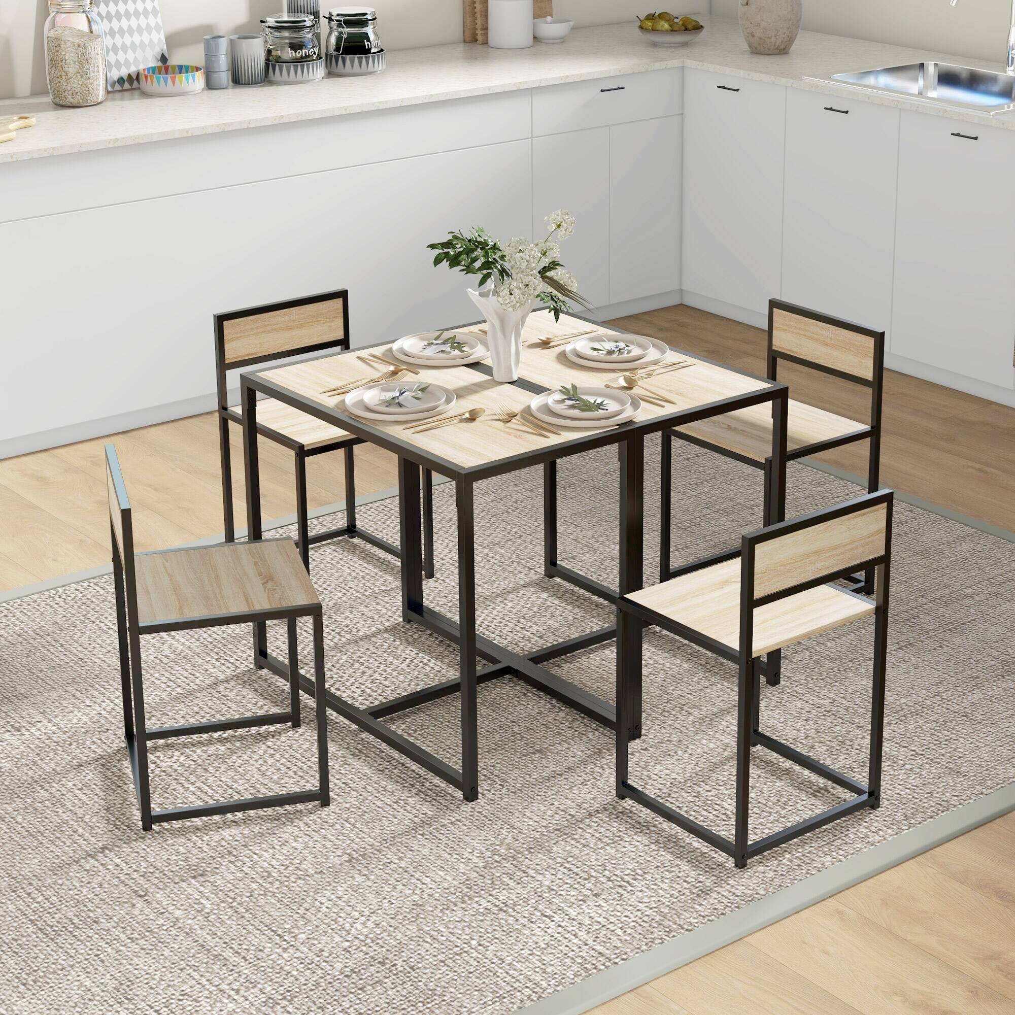 Alt View 8. Homcom - 3-Piece Industrial Dining Table Set for 2, Kitchen Table and Chairs, Dining Room Sets for Small Spaces - Oak.