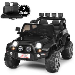 Costway - 12V Kids Ride On Car 2 Seater Truck RC Electric Vehicles w/ Storage Room - Black