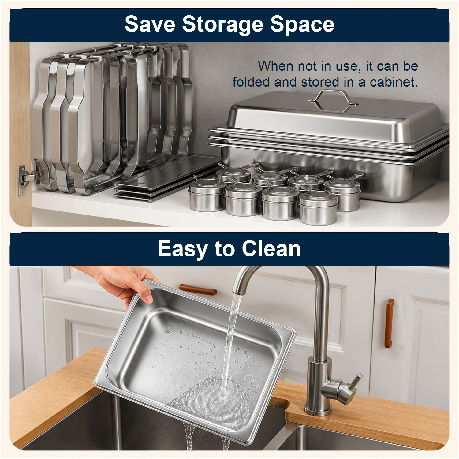 Save Storage Space  
When not in use, it can be folded and stored in a cabinet.  

Easy to Clean